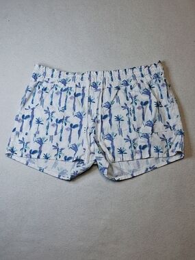 Ripzone White and Blue Palm-Print Elastic Waist Athletic Shorts